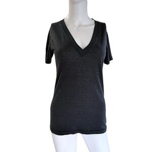 American Apparel Track Shirt Tri Blend in Charcoal Gray with Deep V Neck